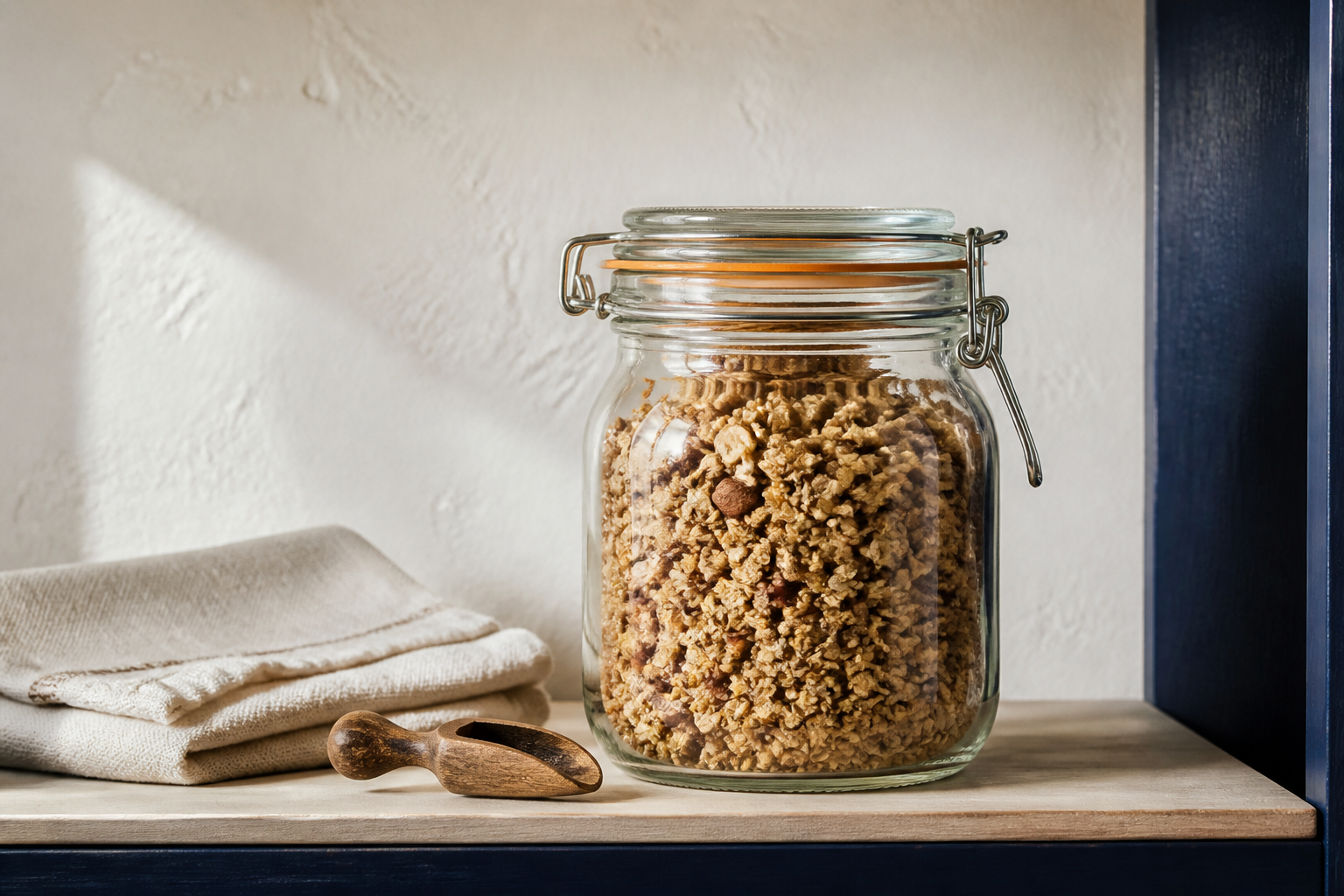 Granola conservé dans un bocal hermétique en verre
