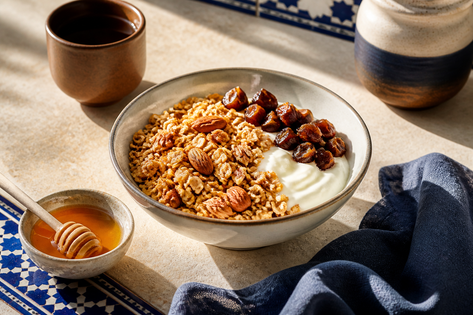 Table de petit-déjeuner contemporaine avec un bowl de granola