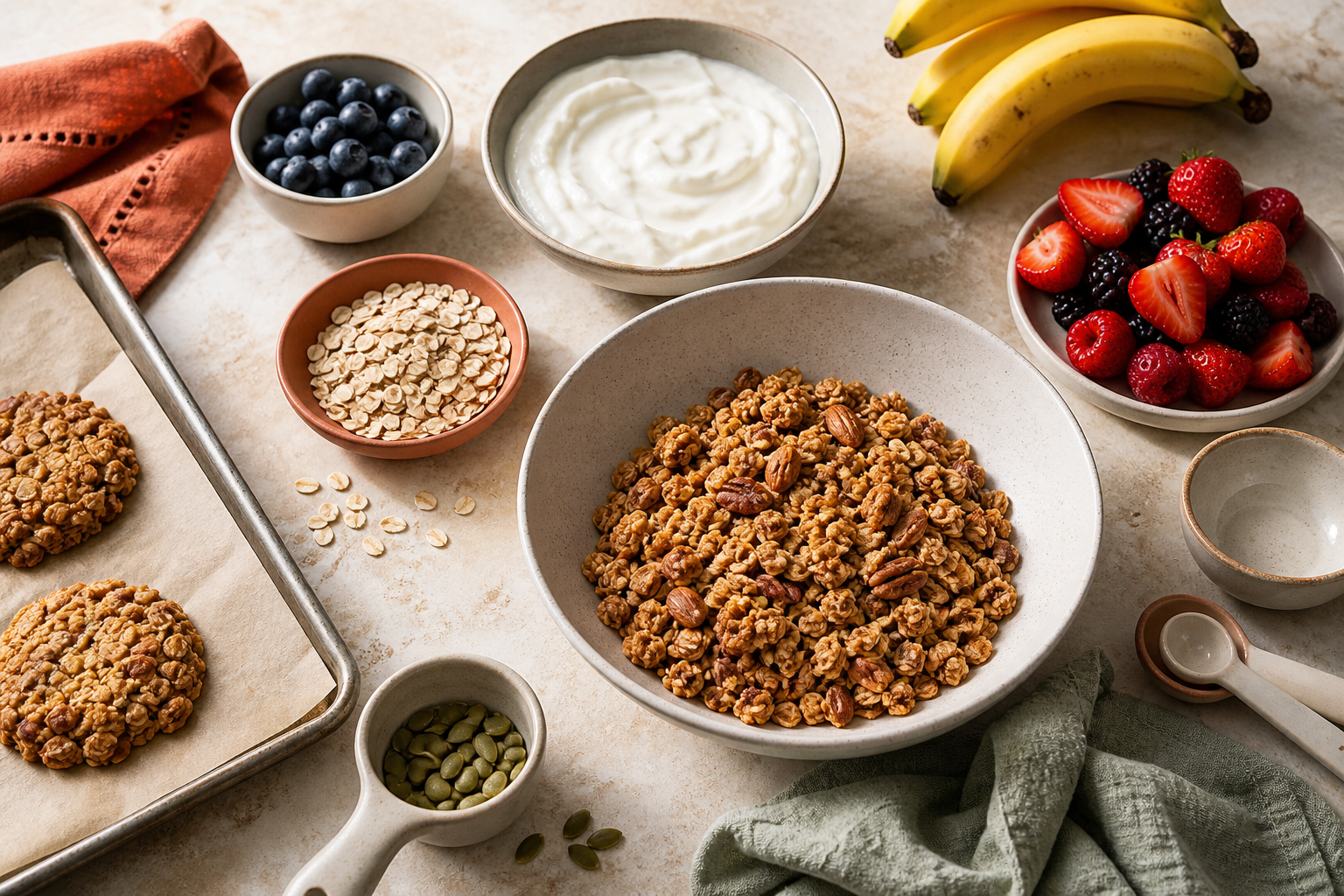 Sélection de recettes avec granola, du bowl aux cookies