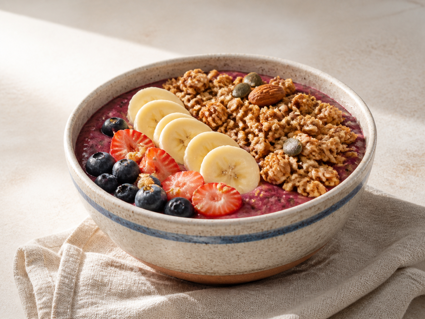 Smoothie bowl aux fruits avec une finition granola