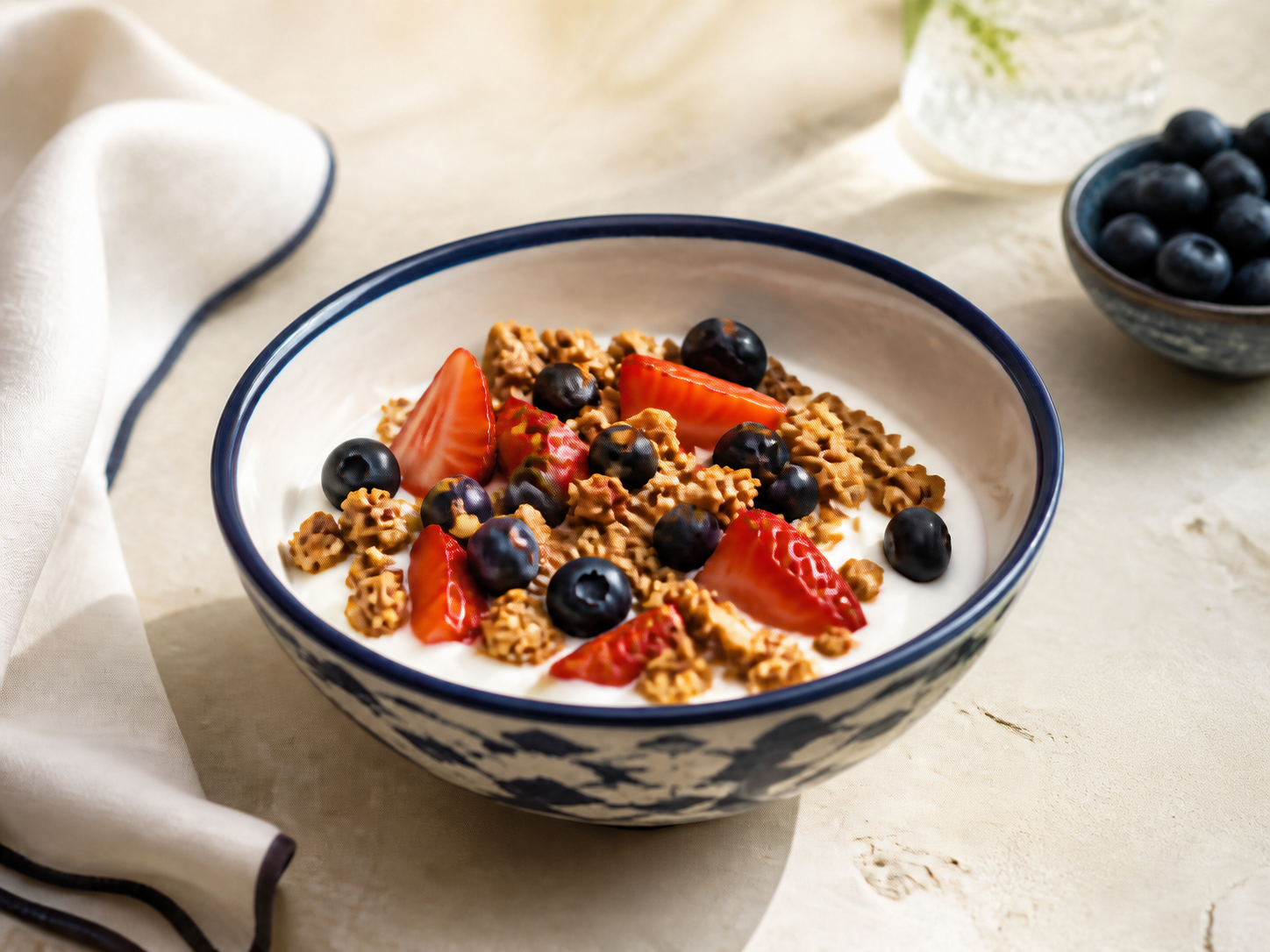 Yaourt garni de granola et de fruits rouges