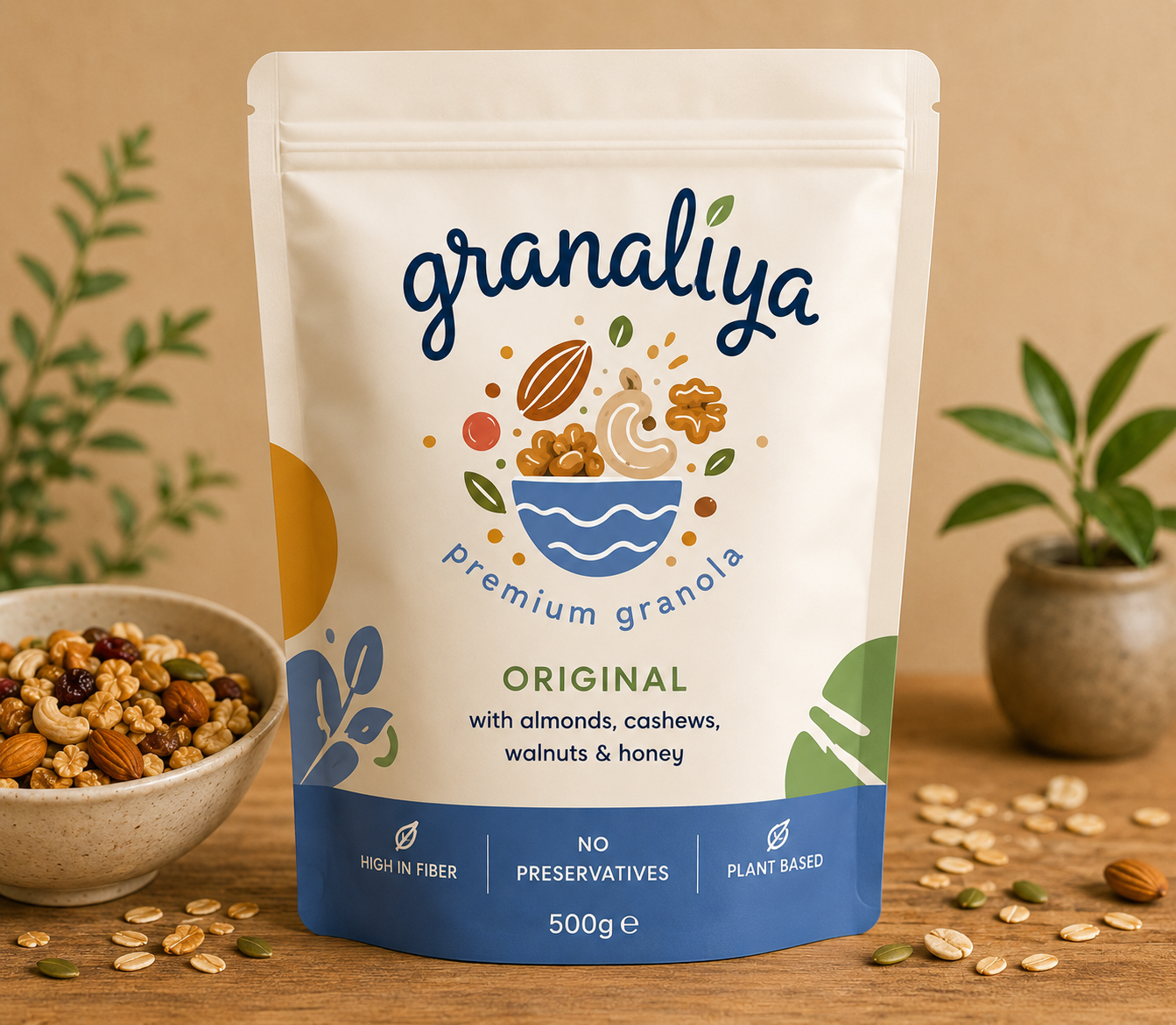 Paquet Granaliya Original présenté à côté d’un bol de granola