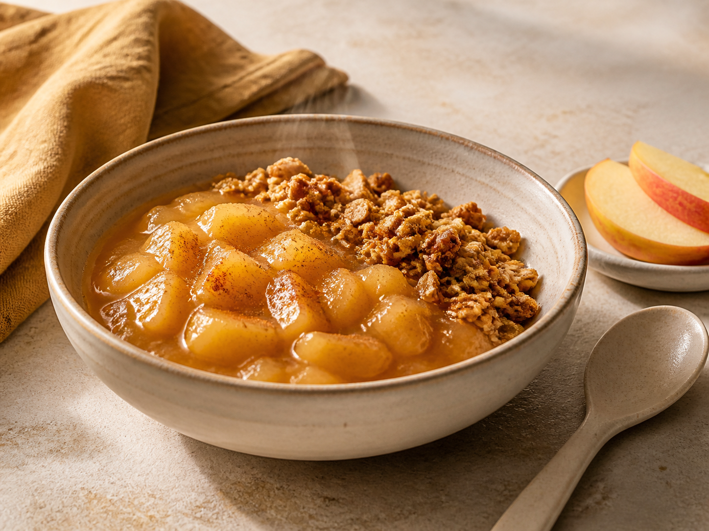 Compote de pomme servie avec une finition de granola
