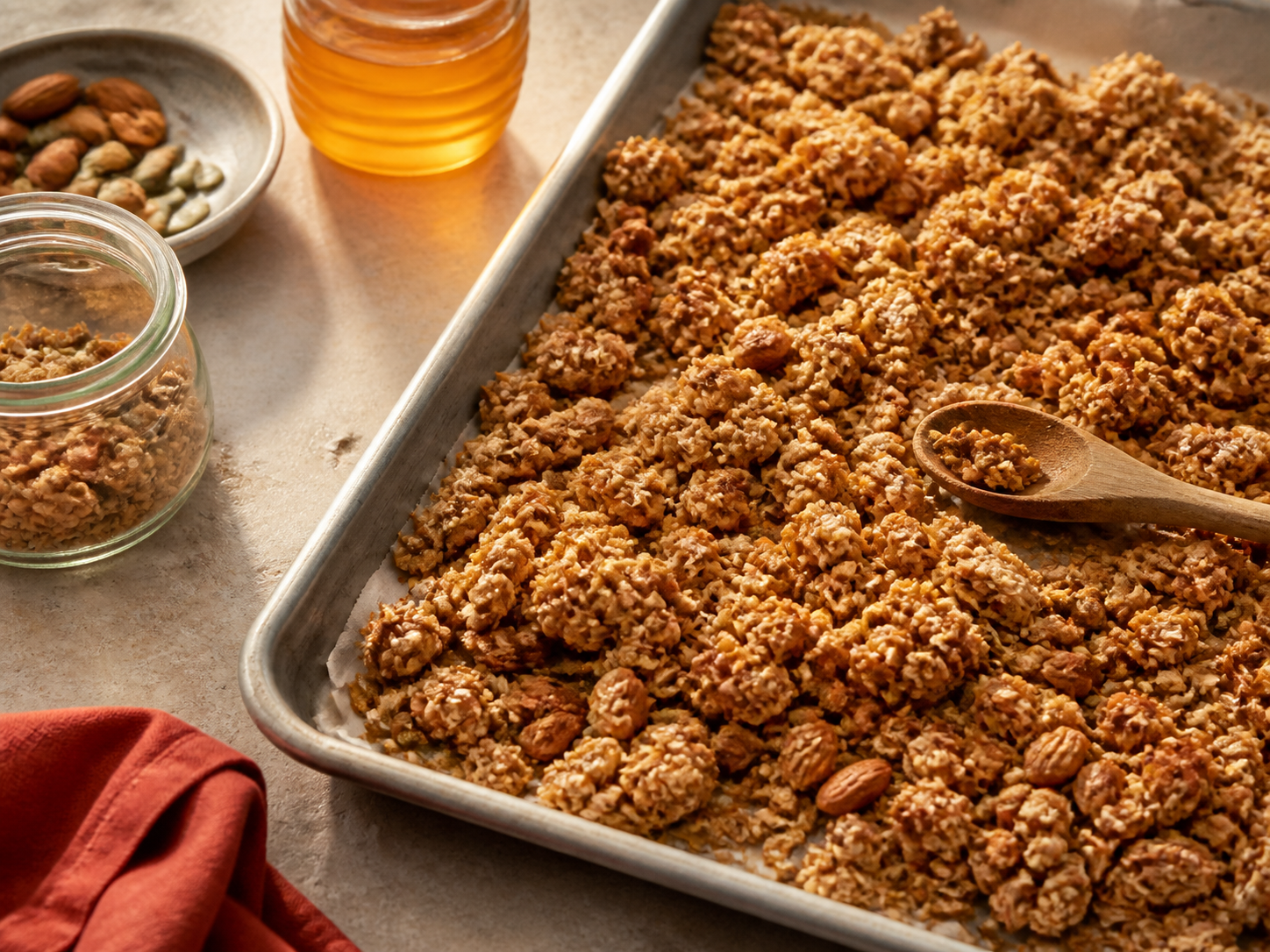 Bouchées croustillantes au granola disposées sur une plaque