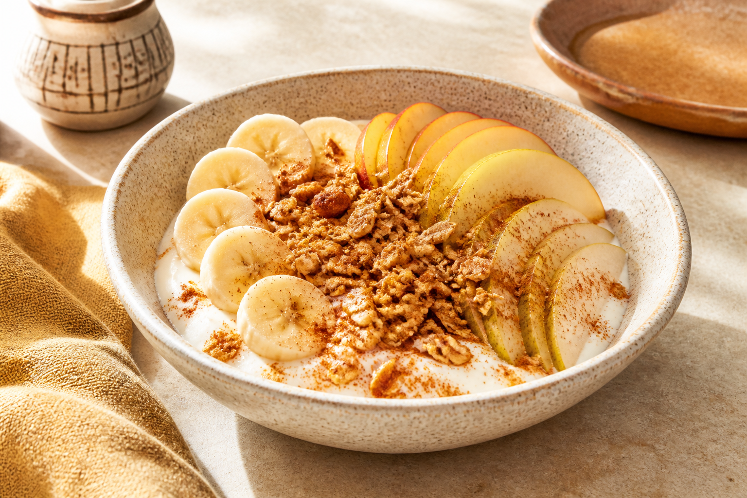 Bol de yaourt, Granaliya, banane et fruits frais